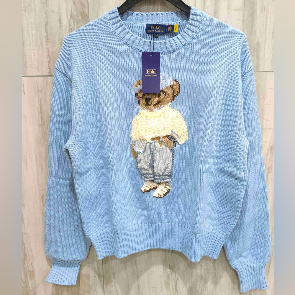 Polo Ralph Lauren Women’s Polo Bear Luxury Knit Light Blue Sweater